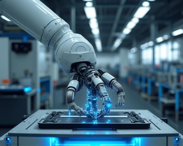 高度な産業用ロボットのクローズアップ